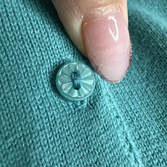 Vintage Cherokee Womens Small Teal Cardigan Button Up Sweater Cotton Cozy - Picture 9 of 10